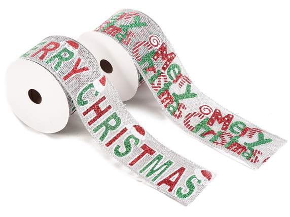 Nastro Merry Christmas effetto juta modellabile con glitter