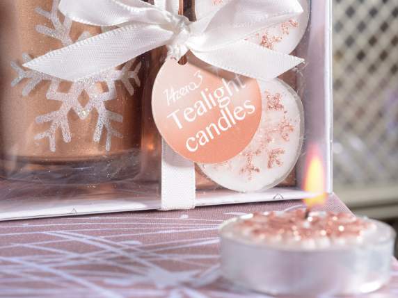 Confezione regalo c-portacandela vetro e 2 tealight decorate