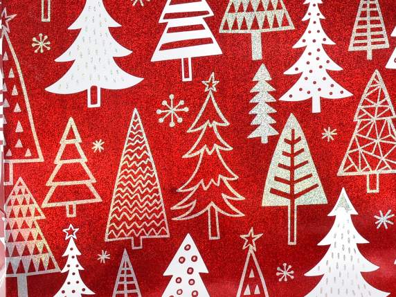 Sacchetto carta metallizzata c-decori natalizi e manici raso