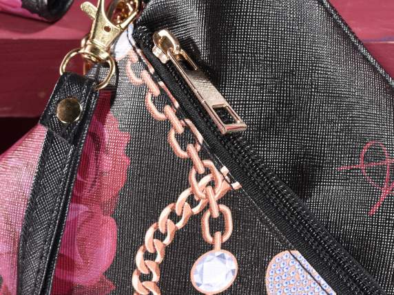 Pochette similpelle doppia tasca e zip, Fashion Chains