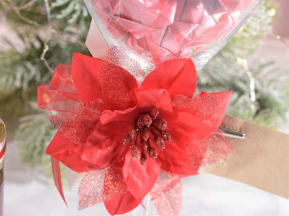 Stella di Natale rossa con glitter e clip metallo