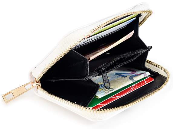 Portafoglio donna in similpelle con zip stampa Cuccioli