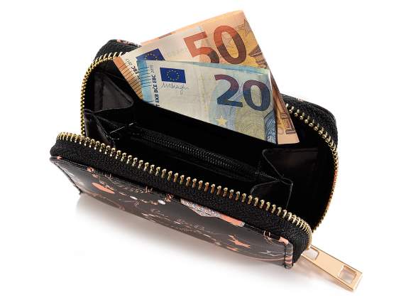 Portafoglio donna in similpelle con zip e stampa Fashion