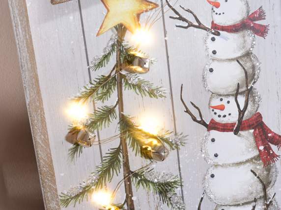Quadro natalizio legno c-campanelle e luci led da appendere