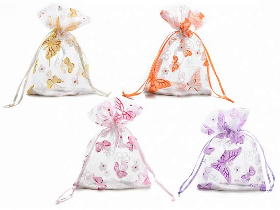 Sacchetto organza con stampa farfalle e tirante