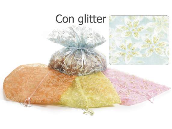 Sacchetto portacolomba organza stampa floreale c-glitter