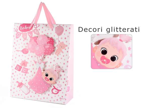 Sacchetto-busta grande in carta decorazione 3D new Born