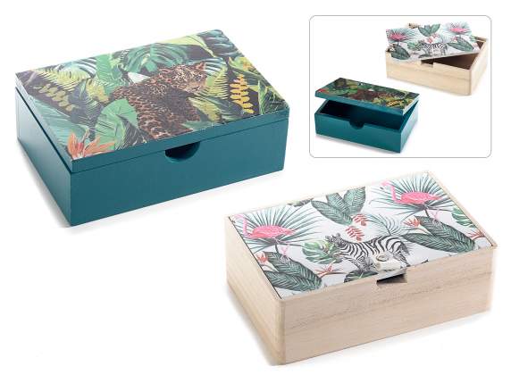 Scatola In Legno Colorato Con Coperchio A Stampa Jungle 51 41 74 Art From Italy