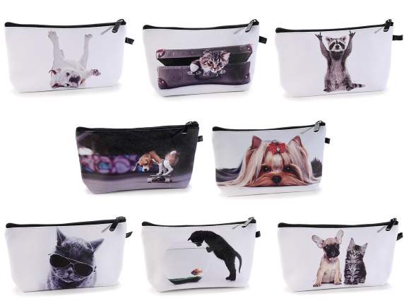 Trousse in similpelle con zip e stampa Funny animals