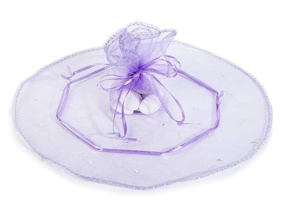 Tulle organza lilla tondo c-tirante e brillantini argento