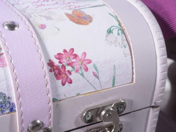 Set 2 valigie decorative in legno con decori floreali