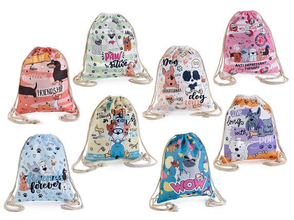 Zaino a sacco con stampa Happy dogs e chiusura a tirante