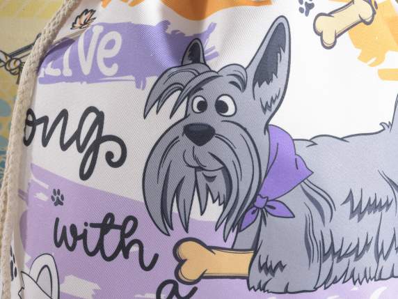 Zaino a sacco con stampa Happy dogs e chiusura a tirante