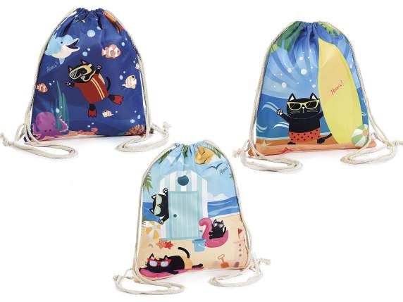 Zaino a sacco c-stampa Meow Beach e chiusura tirante