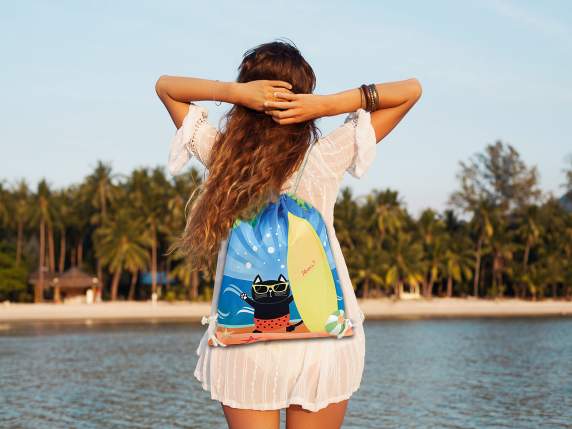 Zaino a sacco c-stampa Meow Beach e chiusura tirante