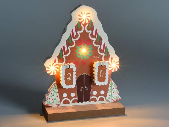 Lebkuchenhaus-Adventskalender aus Holz mit LED-Leuchten