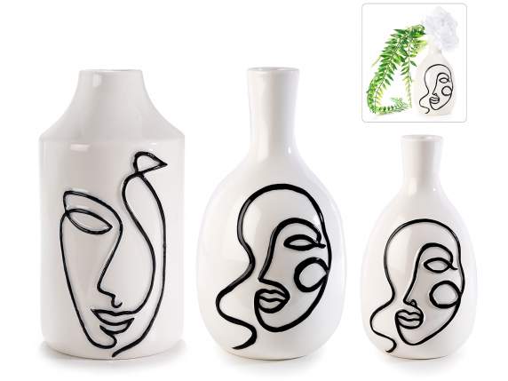 Set aus 3 dekorativen Porzellanvasen mit Frauengesicht