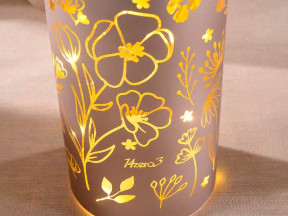 „Wildflowers“ dekorierte Glaslampe mit LED-Lichtern