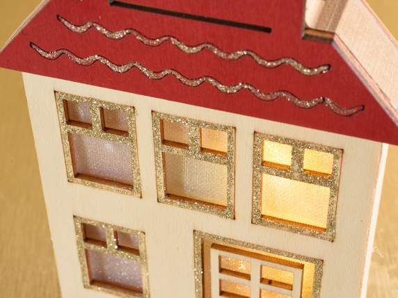 Holzhaus mit goldenem Glitzer und LED-Licht zum Aufstellen