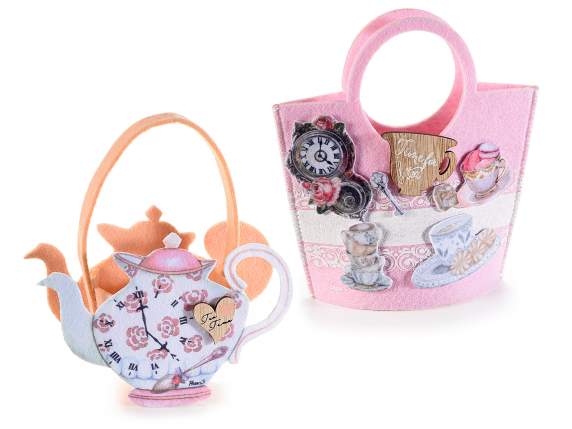 Set aus 2 Stoffhandtaschen mit „Tea Time“-Dekorationen