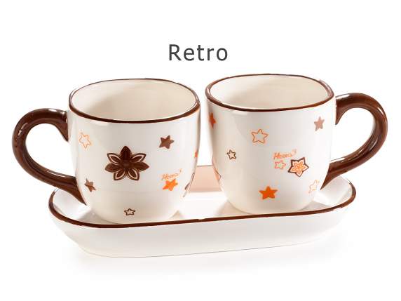 2er-Set Kaffeetassen aus Keramik mit Untertasse Biscottini