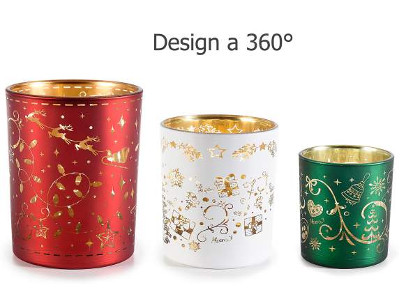 Set aus 3 dekorierten Kerzenhaltern aus Glas „Weihnachtsmärc