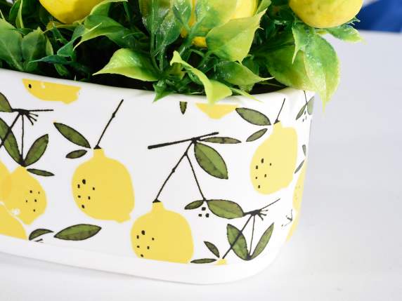Set aus 3 ovalen Keramikvasen mit Zitronendekor