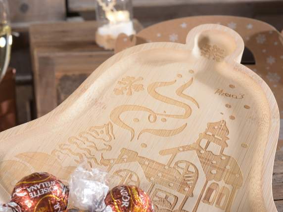 Glockenförmiges Tablett aus dekoriertem Holz