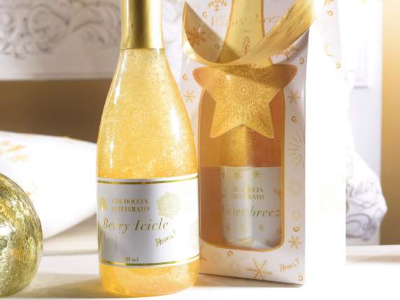 Flasche „Champagner“ mit glitzerndem Duschgel in Box Geschen