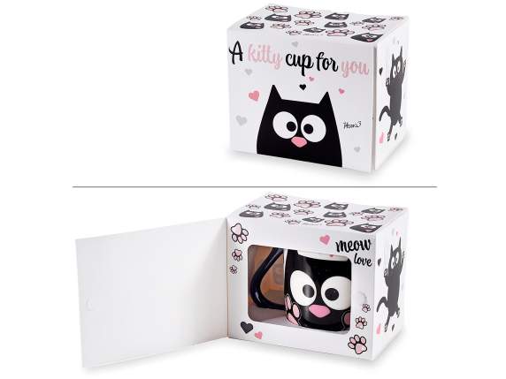 Geschenkbox mit Katzentasse mit Aufdruck „Cicco Cats“.