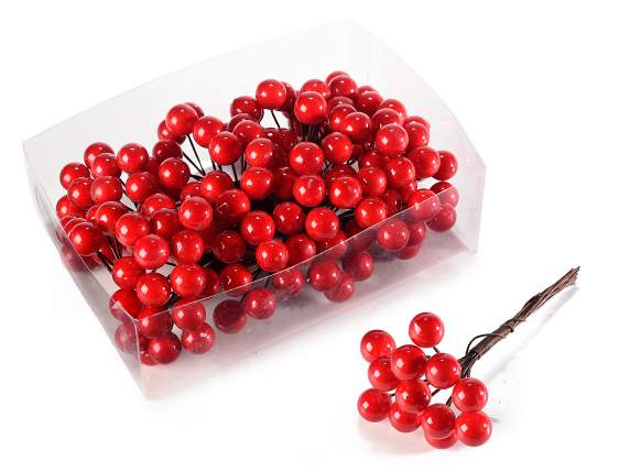 Schachtel mit 120 roten Beeren mit formbarem Stiel