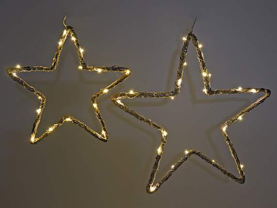 2 Sterne in glitzerndem Bambus mit warmweißem LED-Licht