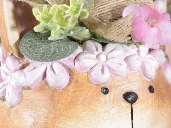 Farbige Terrakotta-Hasenvase mit Blumenkrone