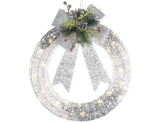 Guirlande en métal avec paillettes argentées et LED