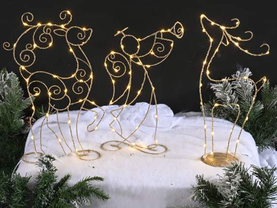 Sujet de Noël en métal doré et lumières LED blanc chaud