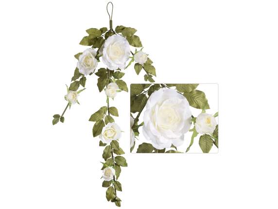 Guirnalda de rosas y capullos blancos en tela para colgar