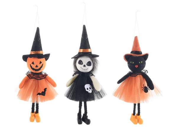 Halloween character with long legs to hang w / tulle dress
