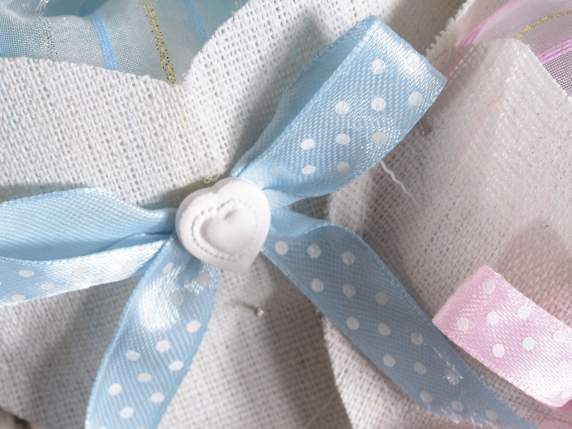 Cotton and organza heart bag w - tie rod and plaster decorat