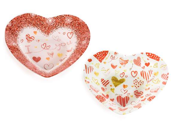 Heart-shaped glass plate with little hearts