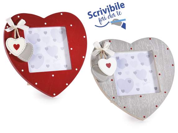 Heart-shaped wooden photo frame with polka dots with pendant