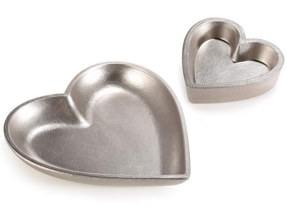 Set of 2 heart-shaped decorative trays in champagne-colored