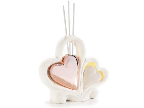 Hearts in porcelain w / led light and stick in wood w / perf