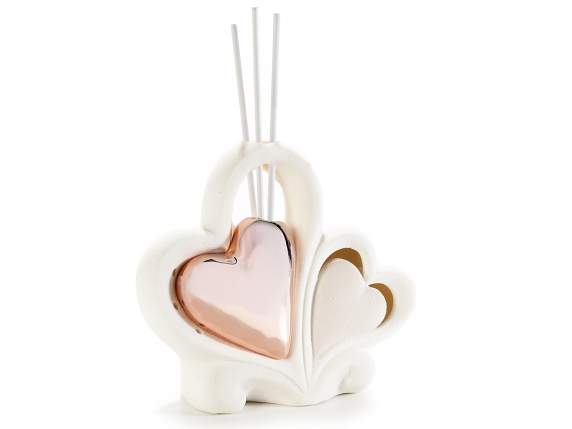 Coeurs en porcelaine avec lumière led et bâton de parfum