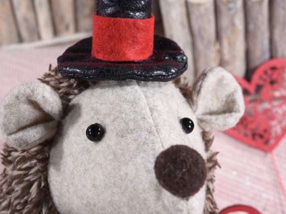Fabric hedgehog with long hat and sequin heart