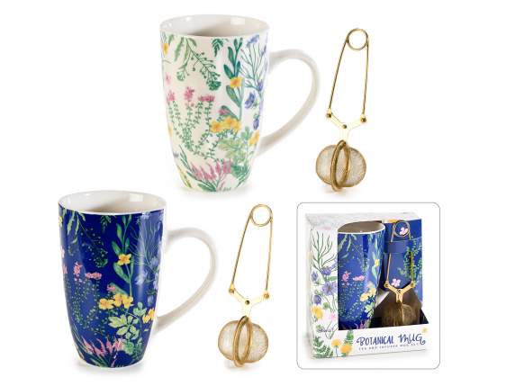 Herbs porcelain cup set w / metal filter in gift box