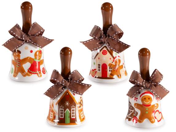 Campana navideña de cerámica con lazo