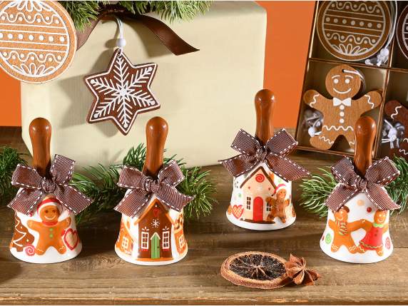 Campana navideña de cerámica con lazo