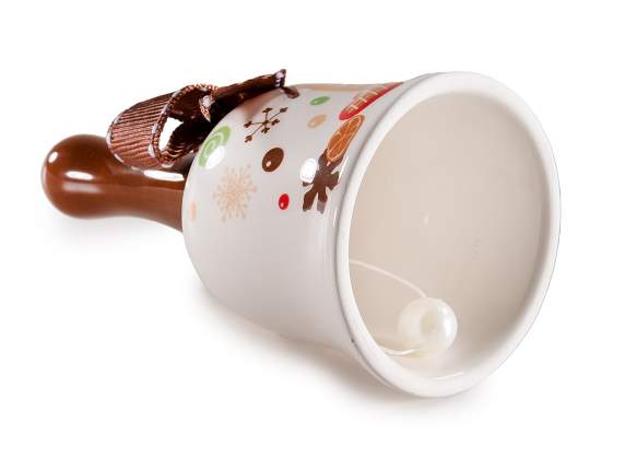 Campana navideña de cerámica con lazo