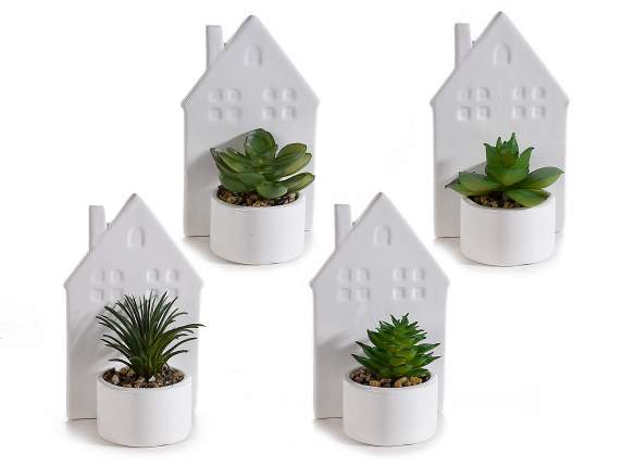 Home ceramic decoration with artificial seedling