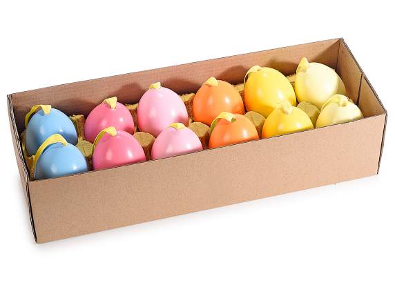 Expositor de 12 huevos de colores con cinta para colgar